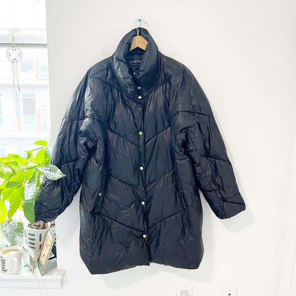 J. Crew Black Signature Puffer Coat Size Large - Picture 1 of 8